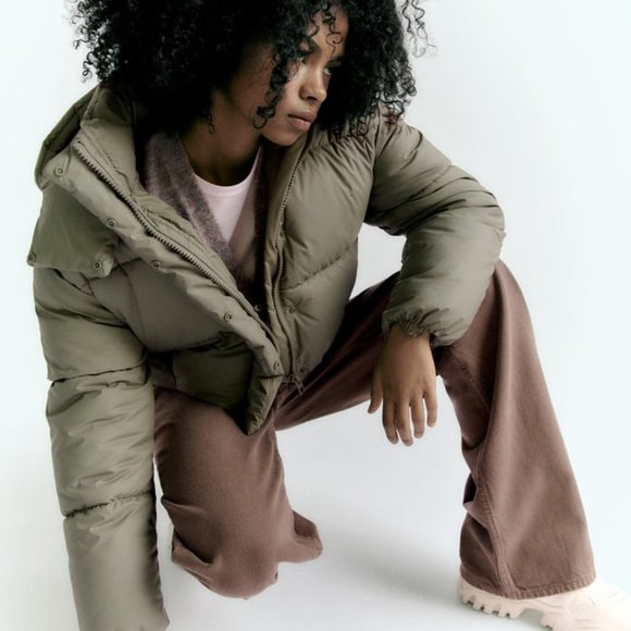 NWT ZARA RUBBERIZED PUFFER JACKET KHAKI - REF 3427/784 - Picture 3 of 9